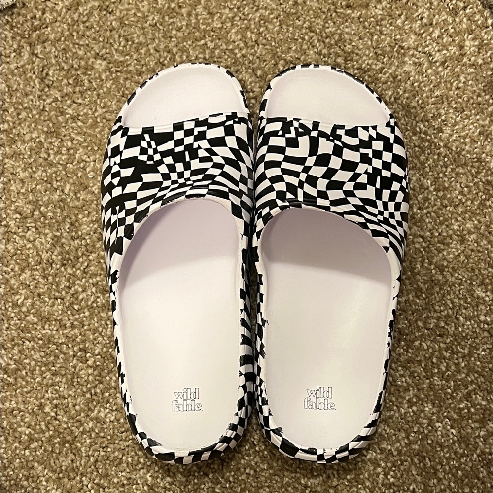 Wild Fable Slide Sandals - Black and White Checkered